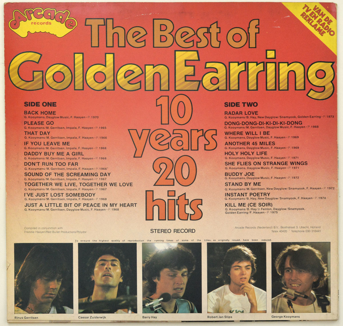 Photo of album back cover GOLDEN EARRING The Best Of Golden Earring 10 Years 20 Hits 